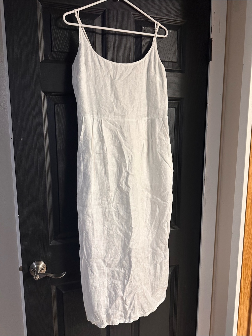 100% European Linen Scoop Neck Midi Dress size M medium WHITE